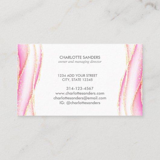ピンクモダン金ゴールドアートリキッドインクウォーター色 名刺 (裏面)