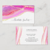 ピンクモダン金ゴールドアートリキッドインクウォーター色 名刺 (正面/裏面)