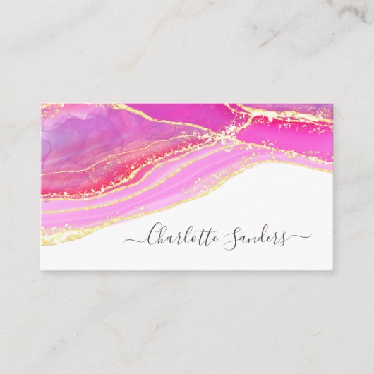 ピンクモダン金ゴールドアートリキッドインクウォーター色 名刺 (正面)