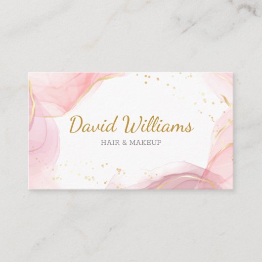 ピンクモダン金ゴールドアートリキッドウォーター色ビジネスCa 名刺 (正面)