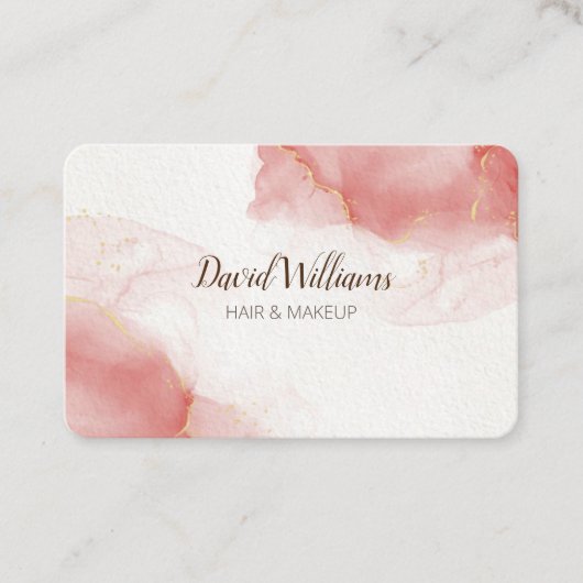 ピンクモダン金ゴールドアートリキッドウォーター色ビジネスCa 名刺 (正面)