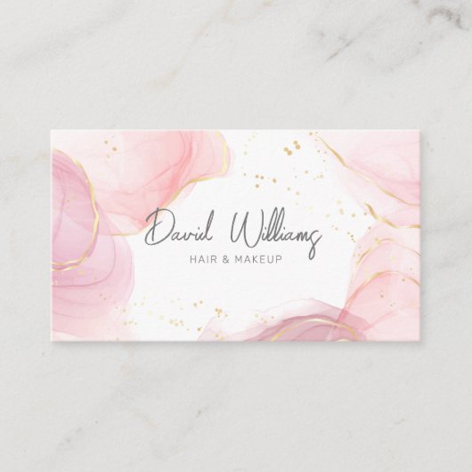 ピンクモダン金ゴールドアートリキッドウォーター色 名刺 (正面)