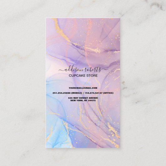 ピンクモダン金ゴールドウォーターのカップケ気にーキビジネス 名刺 (裏面)