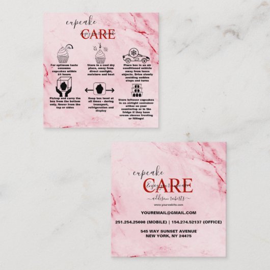ピンクモダン金ゴールドウォーターカラーカップケ気にーキ スクエア名刺 (正面/裏面)