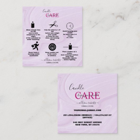 ピンクモダン金ゴールドウォーターカラーキャンドル気にスクエアB スクエア名刺 (正面/裏面)