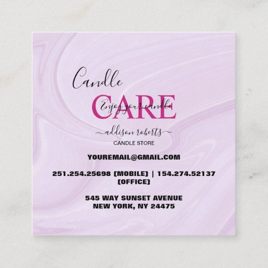 ピンクモダン金ゴールドウォーターカラーキャンドル気にスクエアB スクエア名刺 (裏面)