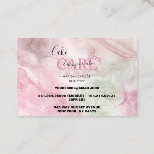 ピンクモダン金ゴールドウォーターカラーケーキ気にービジネスCa 名刺 (裏面)