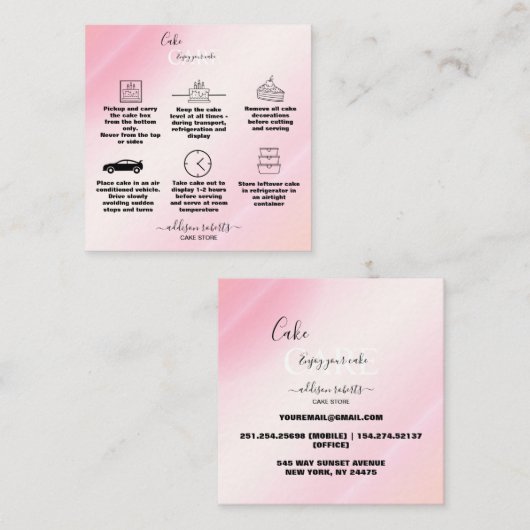 ピンクモダン金ゴールドウォーターカラーケ気にーキ スクエア名刺 (正面/裏面)