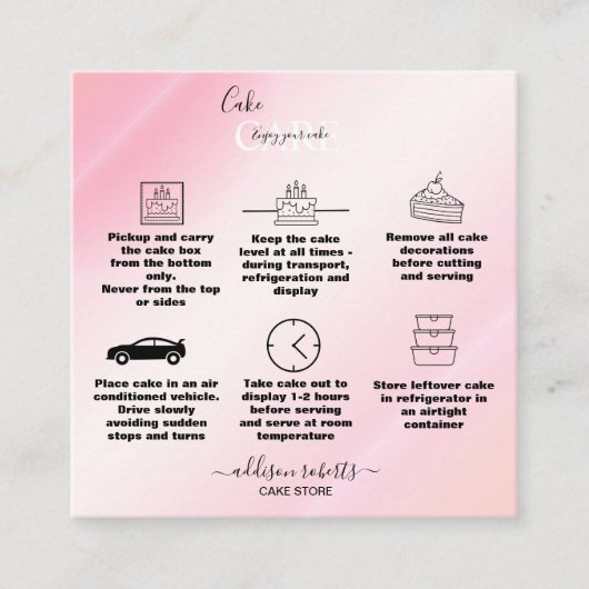 ピンクモダン金ゴールドウォーターカラーケ気にーキ スクエア名刺 (正面)