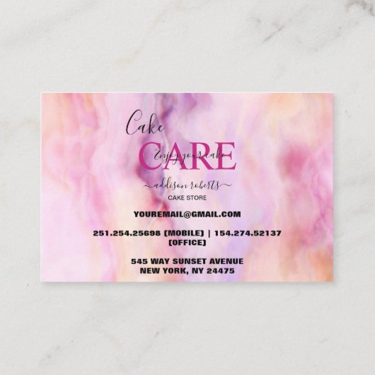 ピンクモダン金ゴールドウォーターカラーケ気にーキ 名刺 (裏面)
