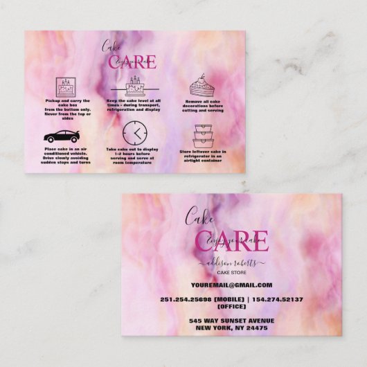 ピンクモダン金ゴールドウォーターカラーケ気にーキ 名刺 (正面/裏面)