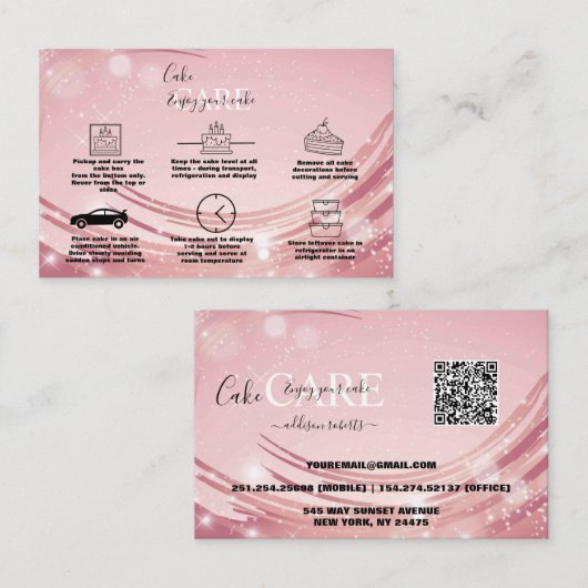 ピンクモダン金ゴールドウォーターカラーケ気にーキ 名刺 (正面/裏面)