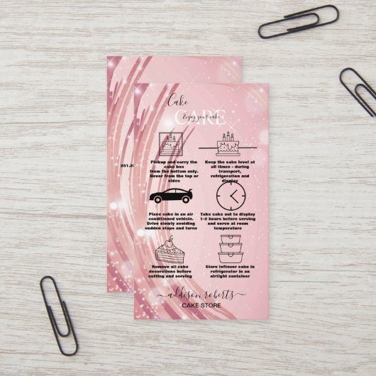 ピンクモダン金ゴールドウォーターカラー気にケーキビジネスC 名刺 (正面/裏面インサイチュ)