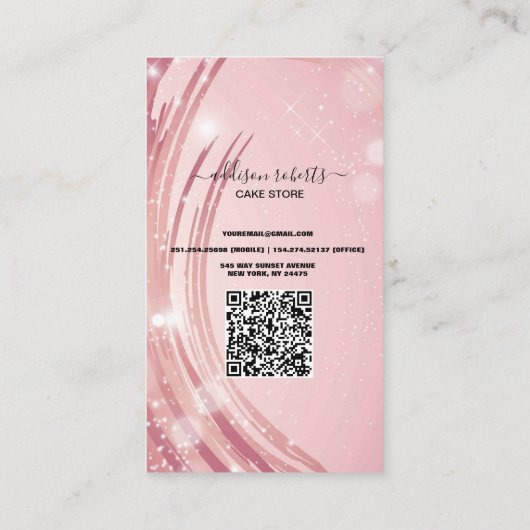 ピンクモダン金ゴールドウォーターカラー気にケーキビジネスC 名刺 (裏面)