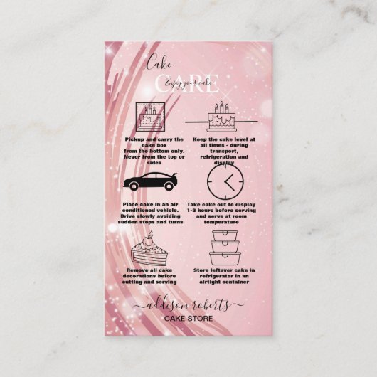 ピンクモダン金ゴールドウォーターカラー気にケーキビジネスC 名刺 (正面)