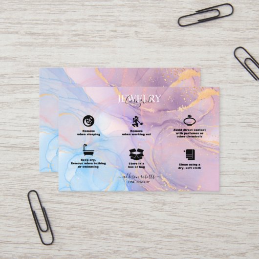 ピンクモダン金ゴールドウォーター色ジュエリー気にブシン 名刺 (正面/裏面インサイチュ)