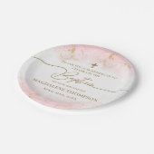 ピンクモダン金ゴールドクロスガールバプテスマ ペーパープレート (アングル)