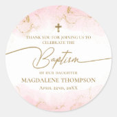 ピンクモダン金ゴールドクロスガールバプテスマ ラウンドシール (正面)