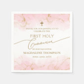 ピンクモダン金ゴールドクロスガールファースト聖餐式 スタンダードカクテルナプキン (正面)