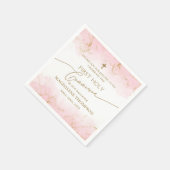 ピンクモダン金ゴールドクロスガールファースト聖餐式 スタンダードカクテルナプキン (角)