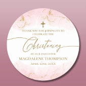 ピンクモダン金ゴールドクロスガール《キリスト教》洗礼式や命名式 ラウンドシール