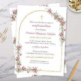 ピンクモダン金ゴールドクロス&アーチの確認 招待状