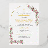 ピンクモダン金ゴールドクロス&アーチの確認 箔招待状 (正面)