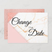 ピンクモダン金ゴールドグリッター大理石の日付の変更 ポストカード (正面/裏面)