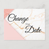 ピンクモダン金ゴールドグリッター大理石の日付の変更 ポストカード (正面)