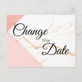 ピンクモダン金ゴールドグリッター大理石の日付の変更 ポストカード