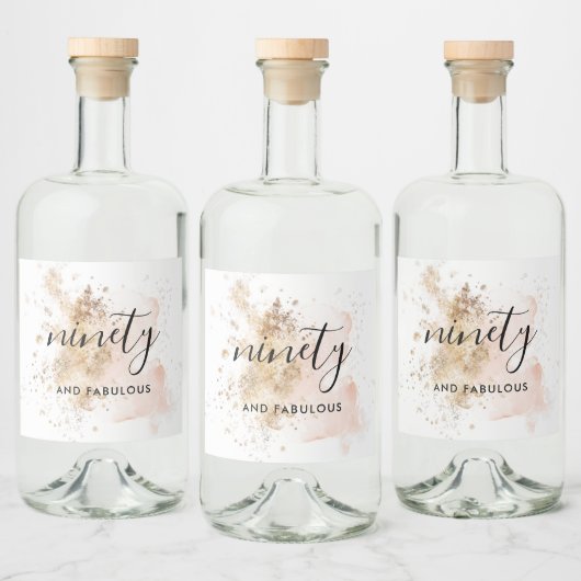 ピンクモダン金ゴールドシック90誕生日書道 リキュールボトルラベル (ボトル)