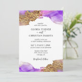 ピンクモダン金ゴールドパープルインク結婚式招待状 招待状 (スタンド正面)