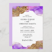 ピンクモダン金ゴールドパープルインク結婚式招待状 招待状 (正面/裏面)