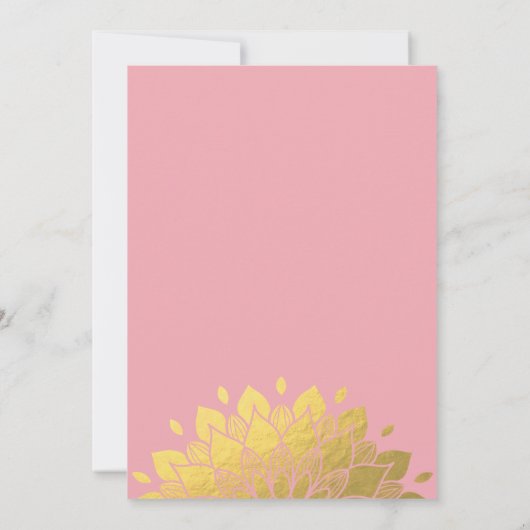 ピンクモダン金ゴールドフローラベビーシャワー招待状 招待状 (裏面)