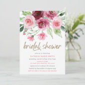 ピンクモダン金ゴールドブルゴーニュフローラブライダルシャワー 招待状 (スタンド正面)