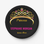 ピンクモダン金ゴールドプリンセスクラウンバースデーパーティー ペーパープレート (正面)