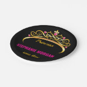 ピンクモダン金ゴールドプリンセスクラウンバースデーパーティー ペーパープレート (アングル)