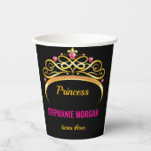 ピンクモダン金ゴールドプリンセスクラウンバースデーパーティー 紙コップ (正面)