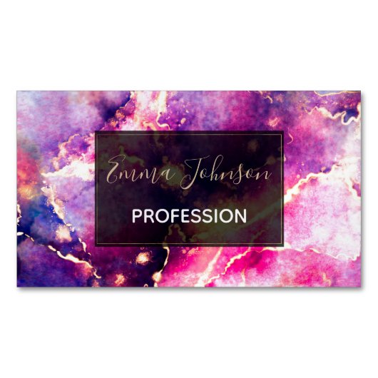 ピンクモダン金ゴールドリキッドアート抽象芸術 マグネット名刺 (正面)