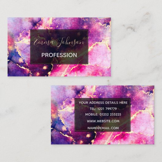 ピンクモダン金ゴールドリキッドアート抽象芸術 名刺 (正面/裏面)