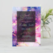 ピンクモダン金ゴールドリキッドアート抽象芸術 招待状 (スタンド正面)