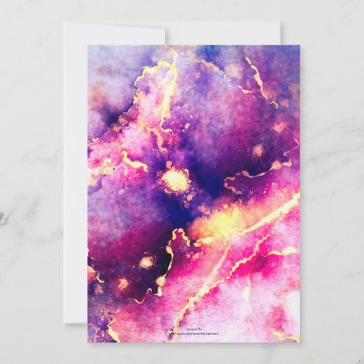 ピンクモダン金ゴールドリキッドアート抽象芸術 招待状 (裏面)