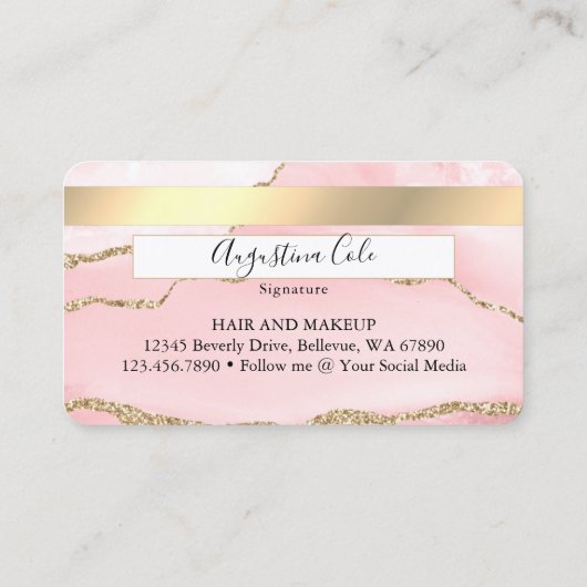 ピンクモダン金ゴールド大理石ゲートフェイククレジットカード 名刺 (裏面)