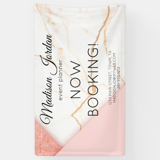 ピンクモダン金ゴールド大理石サロンマーケティング事業 横断幕 (縦)