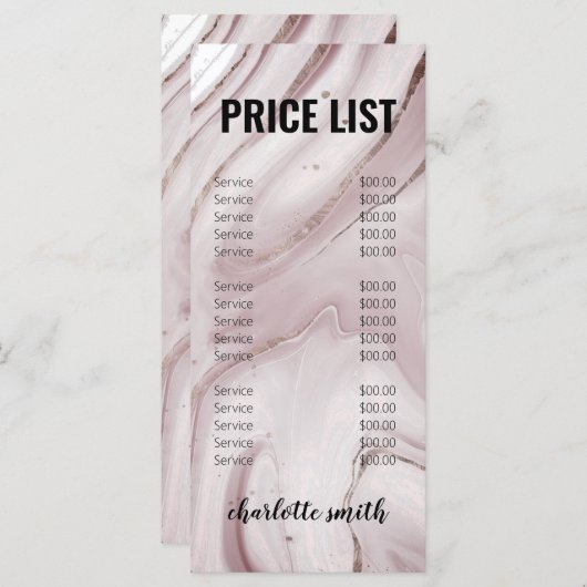 ピンクモダン金ゴールド大理石ロゴサロン価格表メニュー メニュー (正面/裏面)