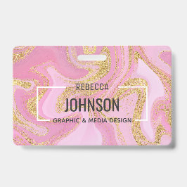 ピンクモダン金ゴールド大理石名-バッジ バッジ