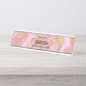 ピンクモダン金ゴールド大理石名-名前プレート デスクネームプレート (正面)