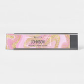 ピンクモダン金ゴールド大理石名-名前プレート デスクネームプレート (正面)