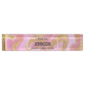 ピンクモダン金ゴールド大理石-机用ネームプレート デスクネームプレート (正面)