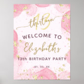 ピンクモダン金ゴールド女子10代の誕生日ウェルカムサイン ポスター (正面)